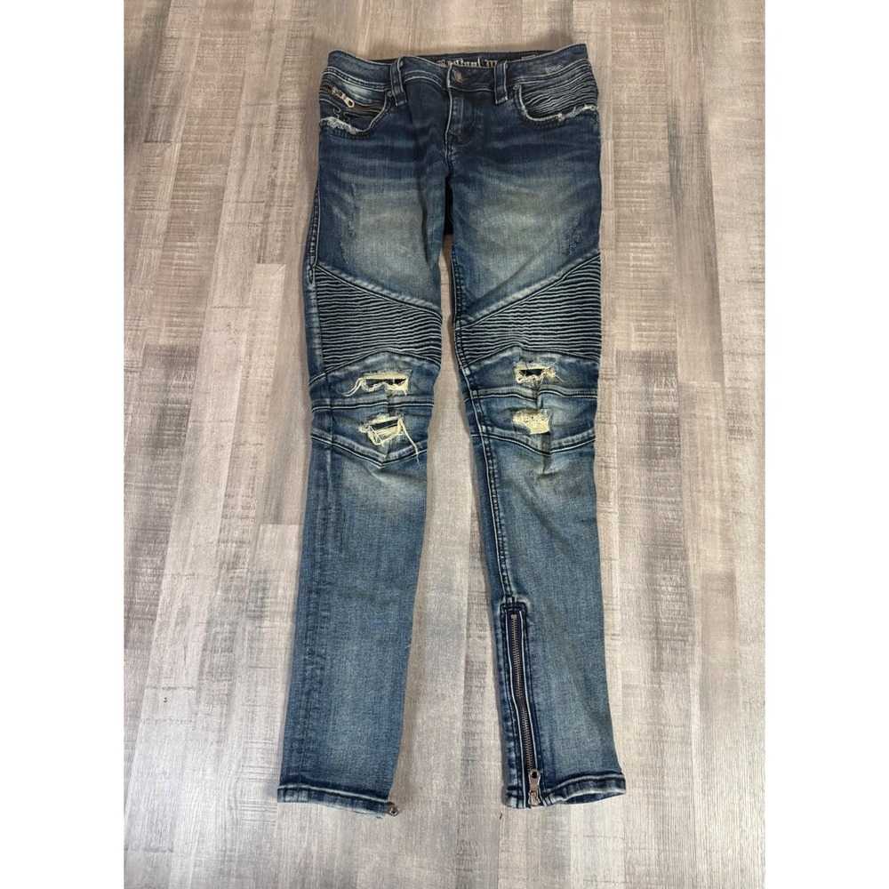 Rock Revival Moto Naline Skinny Jeans Biker Stretch Denim Blue Size 27 28x28